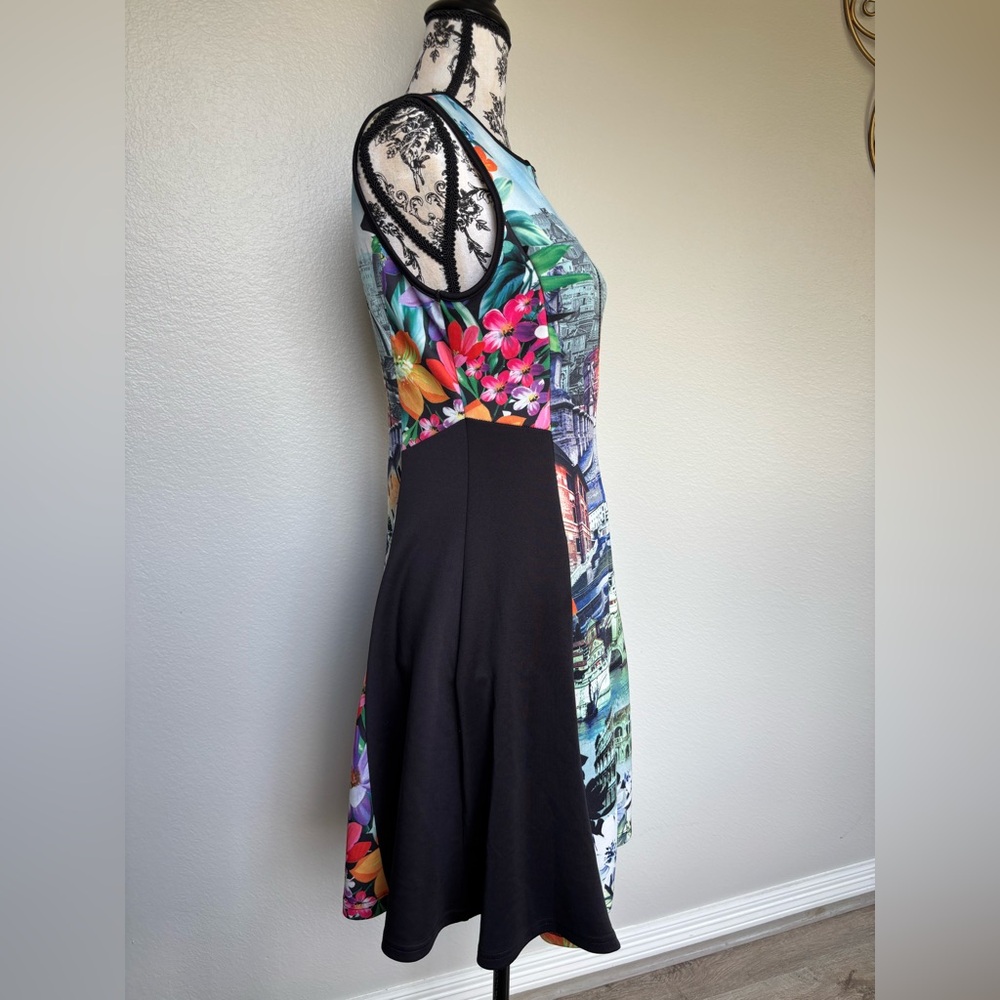 Just Love Multi-Color Scenic Print Midi Dress with Black Panels - Picture 5 of 15